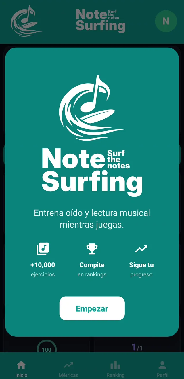 Bienvenida de NoteSurfing: entrena oído y lectura musical mientras juegas